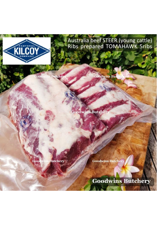 Beef rib TOMAHAWK Australia STEER (young cattle) KILCOY BLUE DIAMOND frozen whole cut 5 ribs +/- 6kg 38x30x10cm (price/kg)